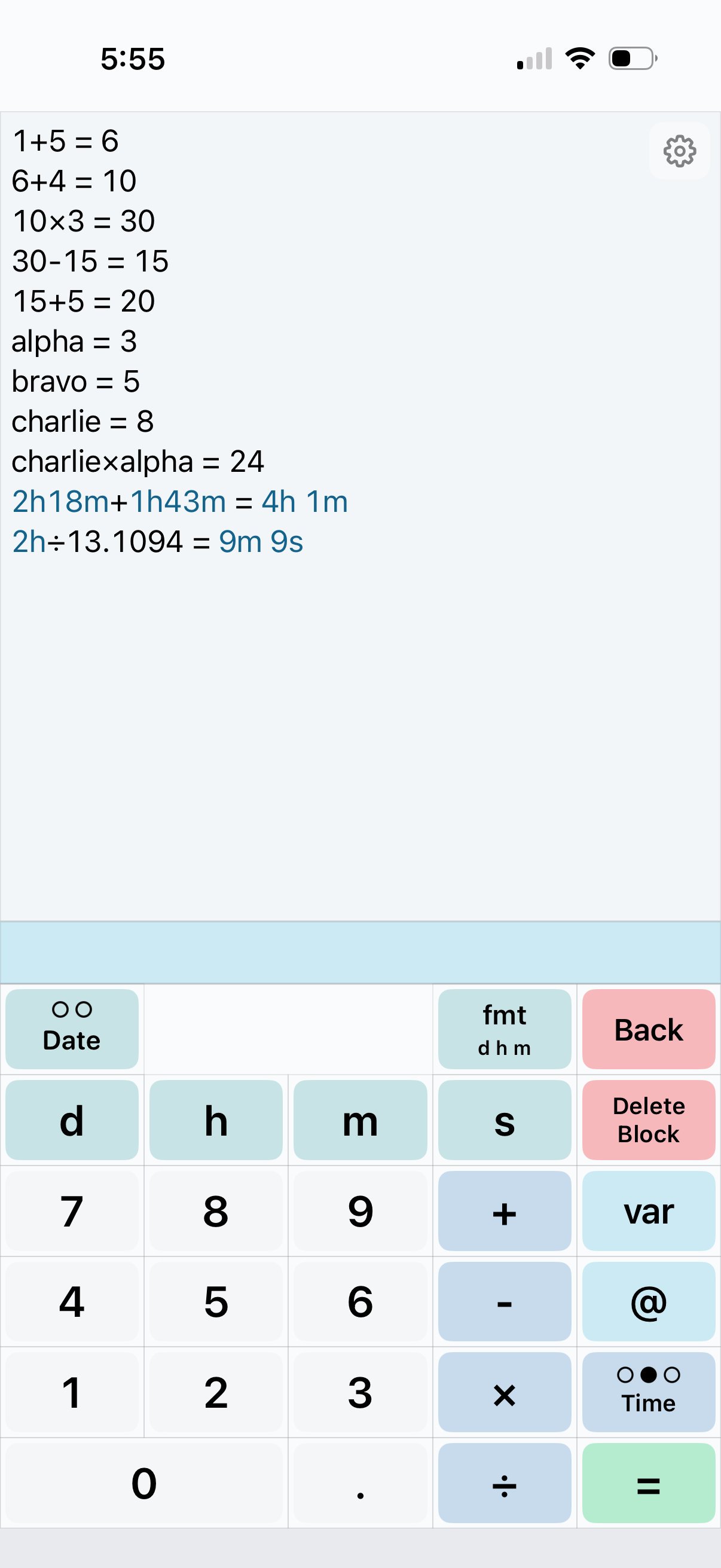 MyCalc time math and duration arithmetic screenshot