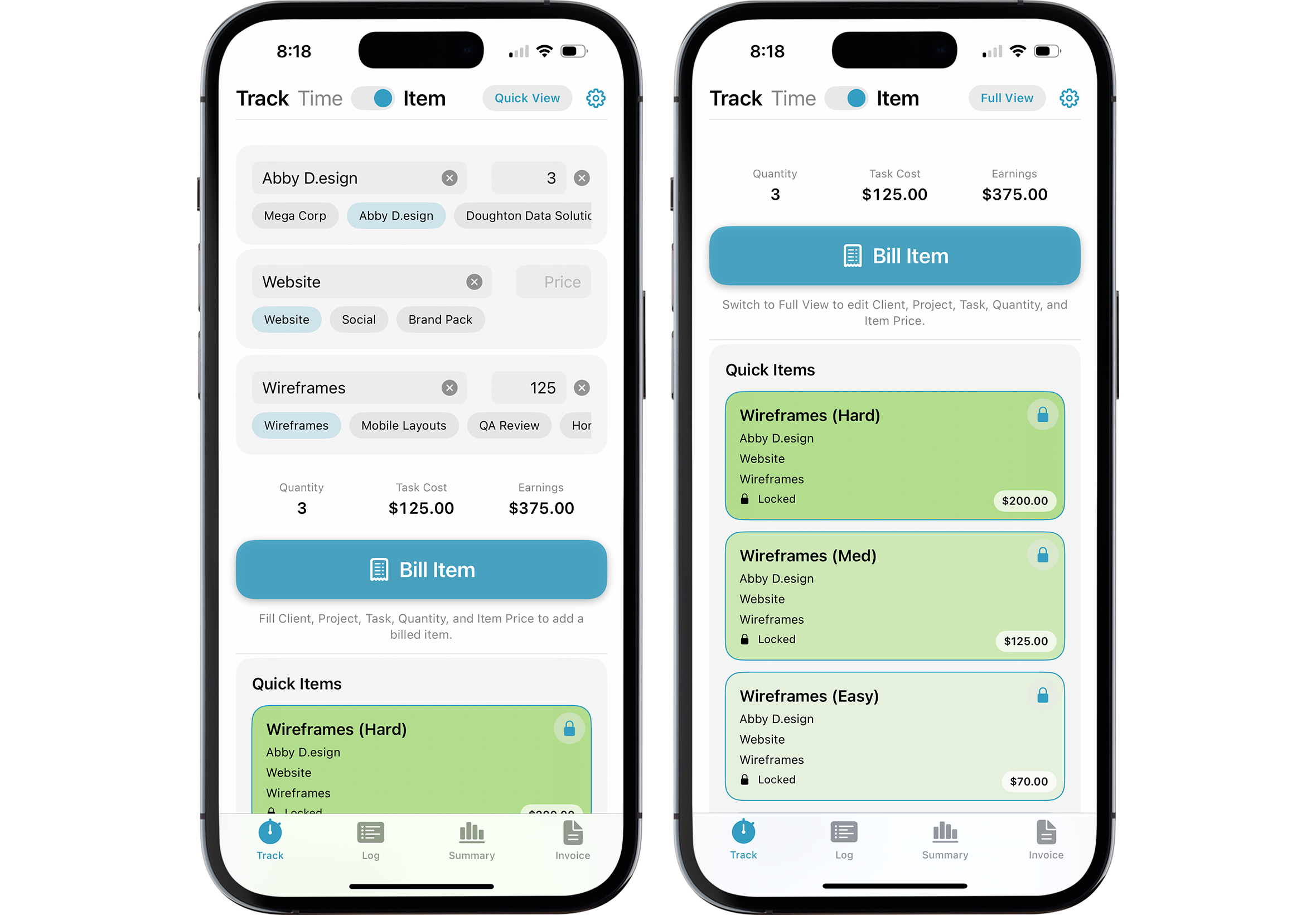 iPhone Track Itme and Quick Item screenshot