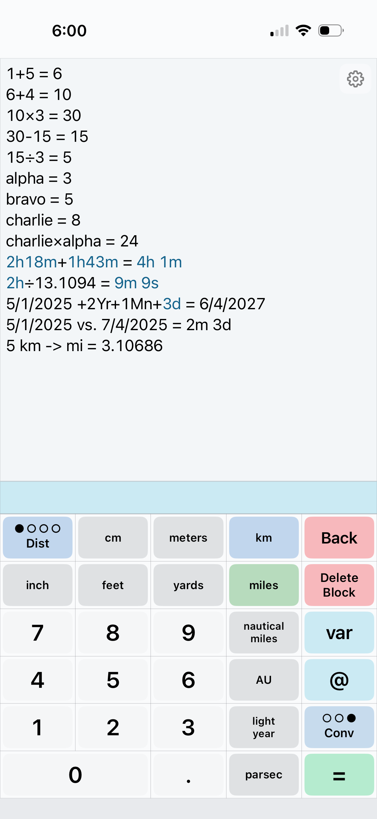 MyCalc conversions screenshot