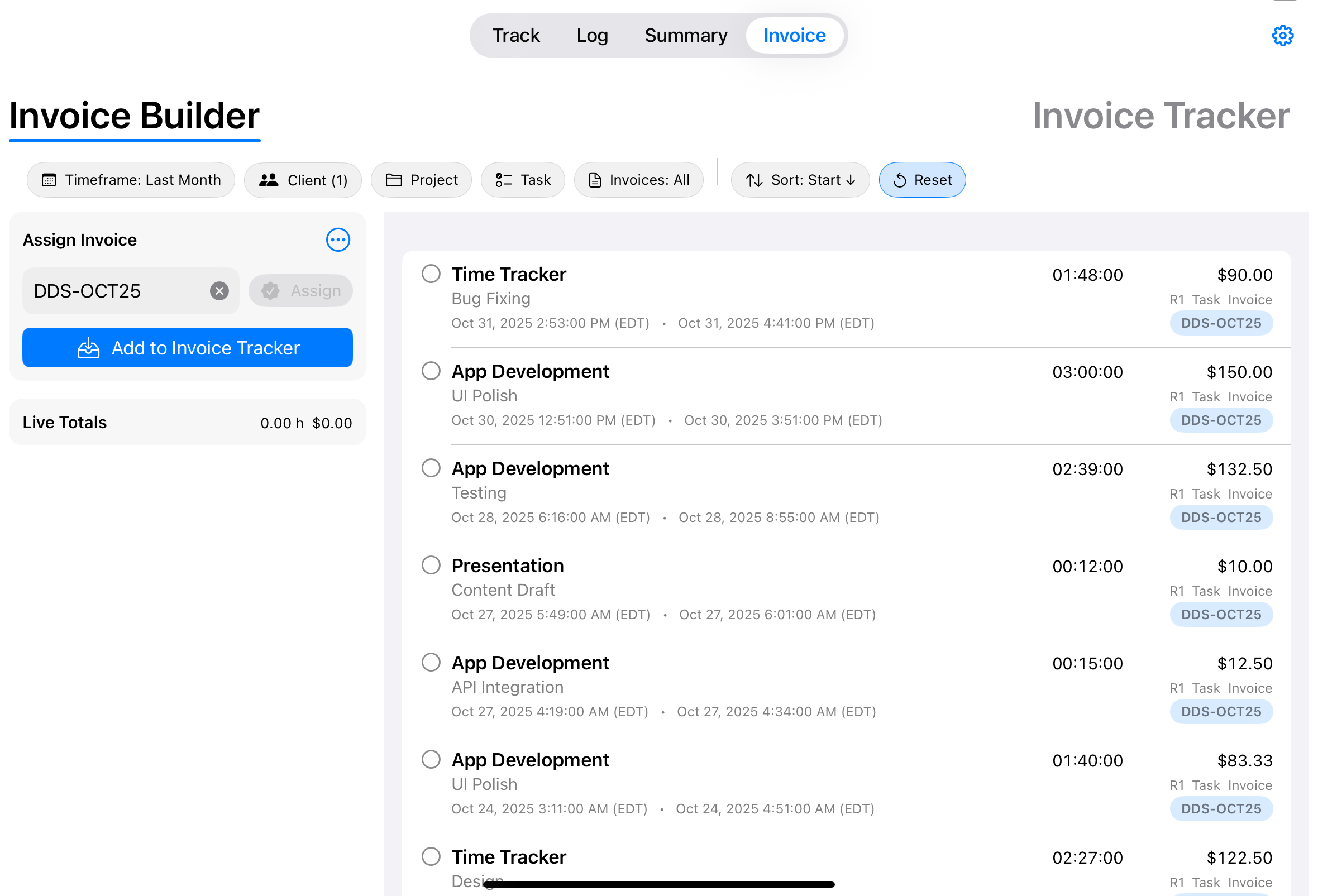 iPad Invoice Builder tagged elements screenshot
