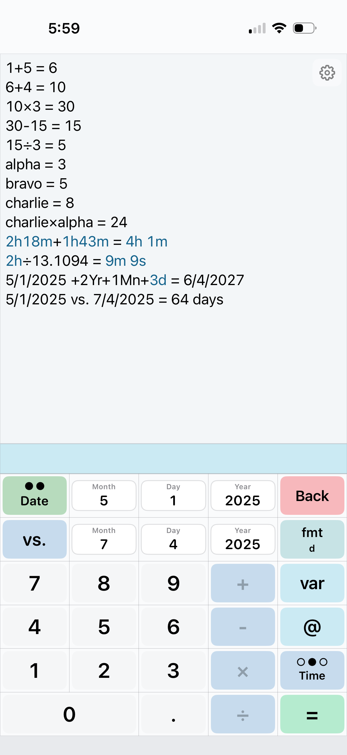 MyCalc Date calculation screenshot