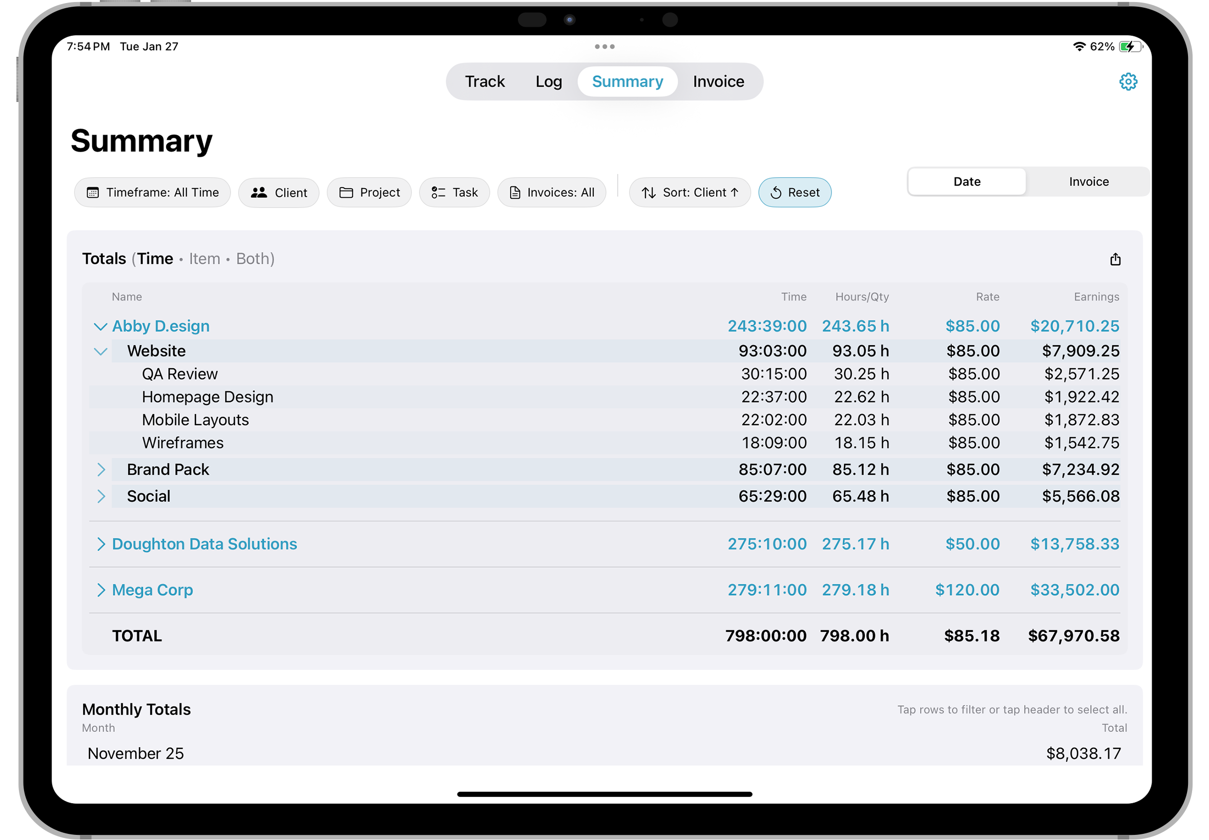 iPad Summary tab screenshot
