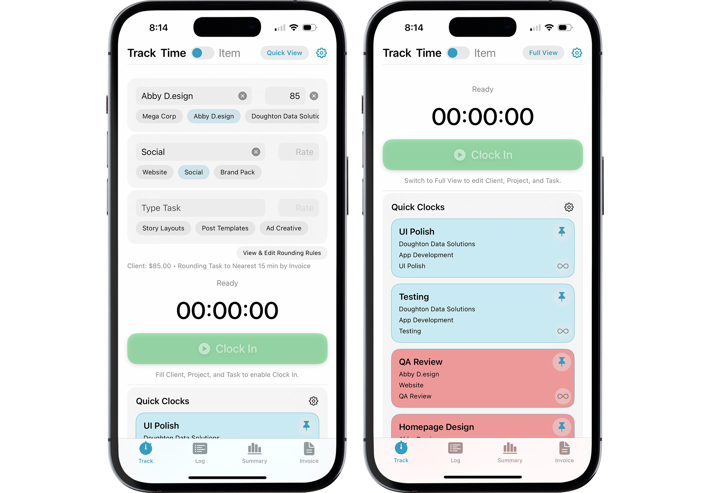iPhone Track Time and Quick Clock screenshot