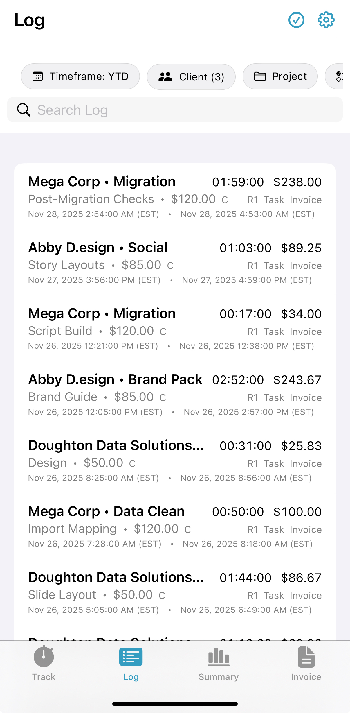 iPhone Log tab screenshot