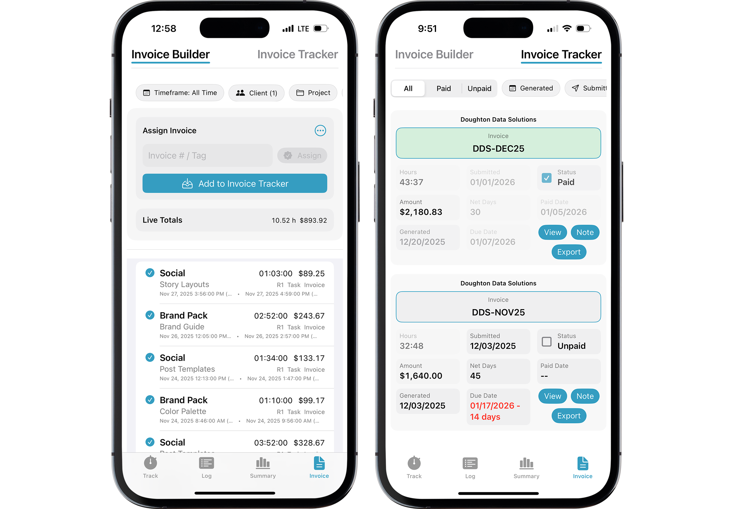 iPhone Invoice Builder and Tracker screenshot