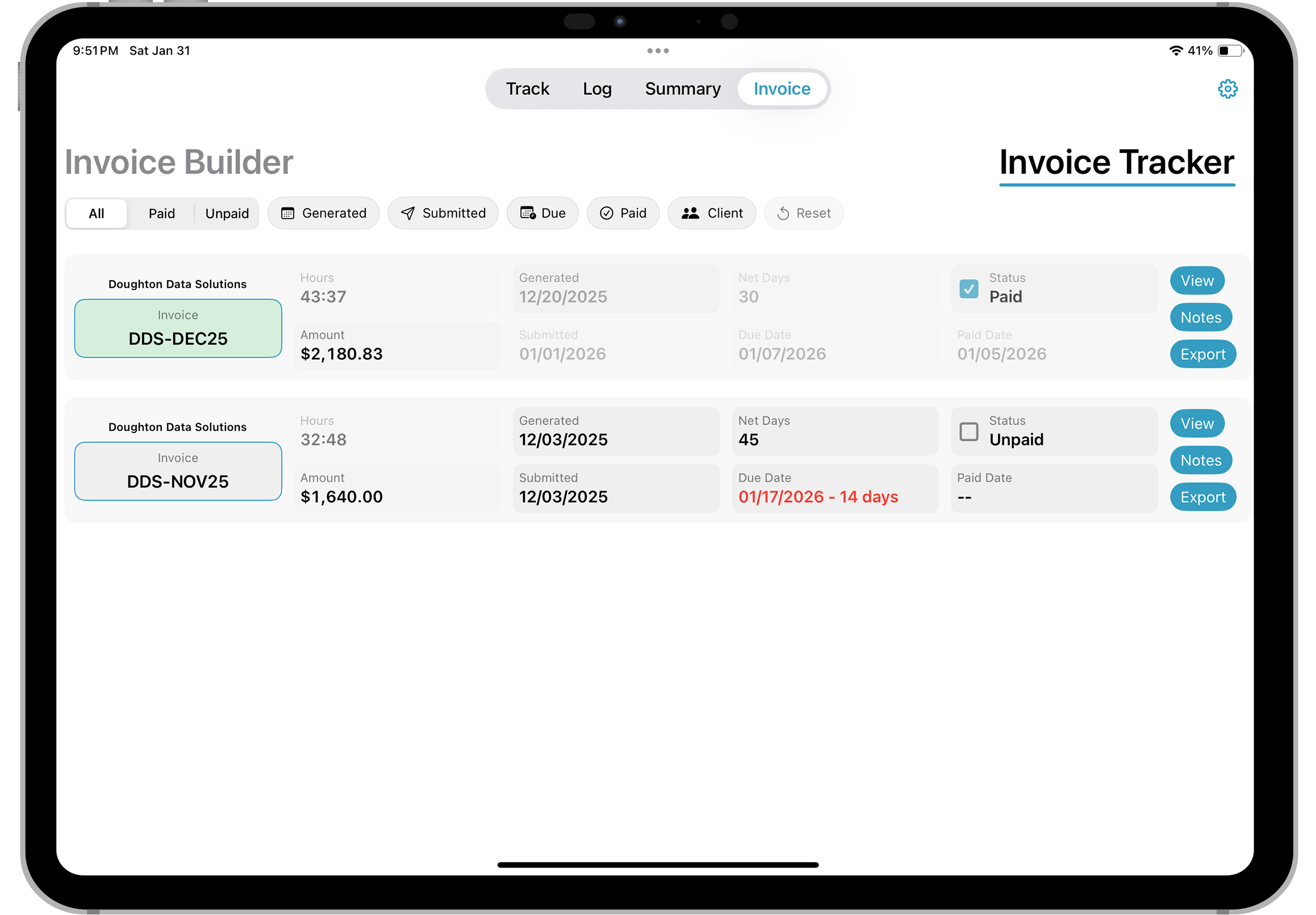 iPad Invoice Tracker screenshot