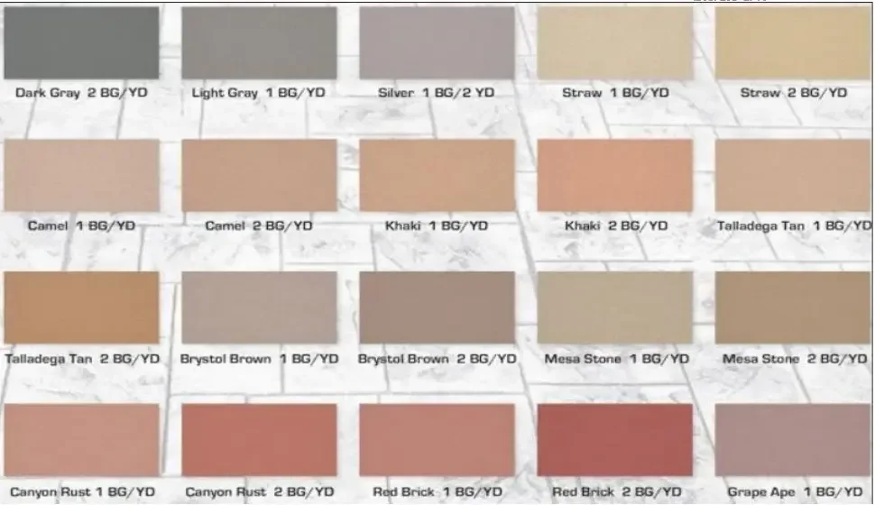 Rochester Patio Pros concrete color chart showing twelve available colors