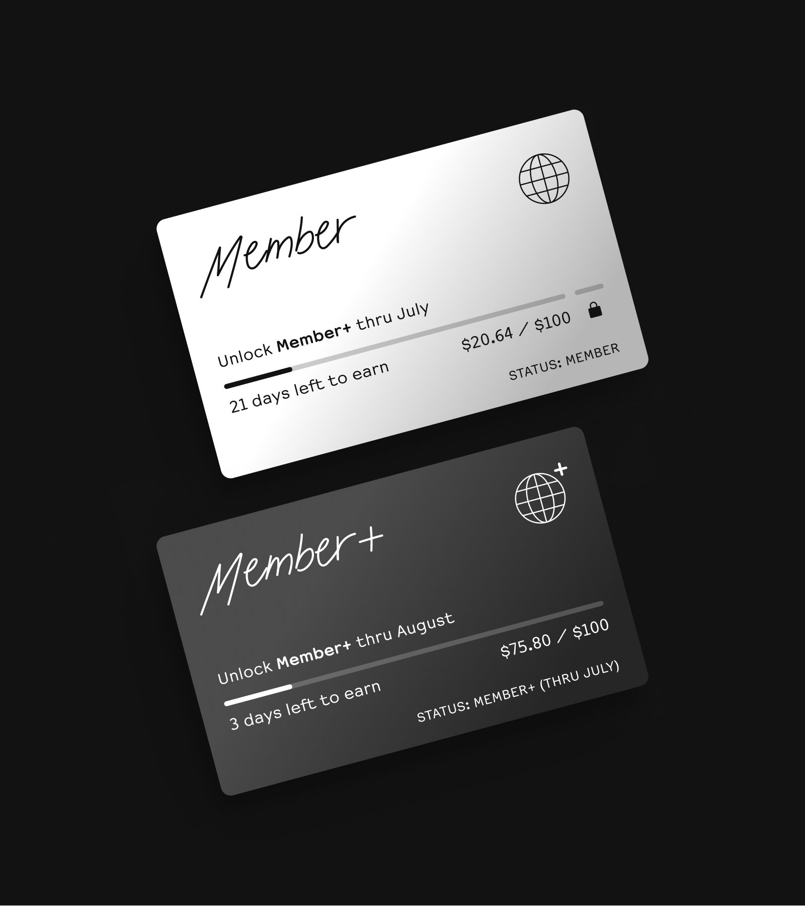 Membership cards for Members and Members+.