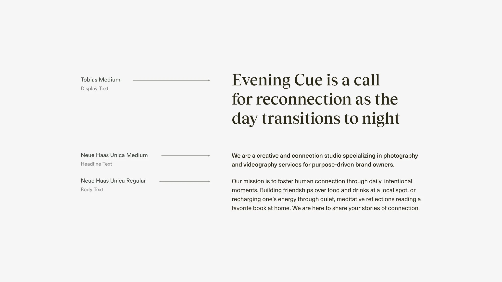 Evening Cue's typography