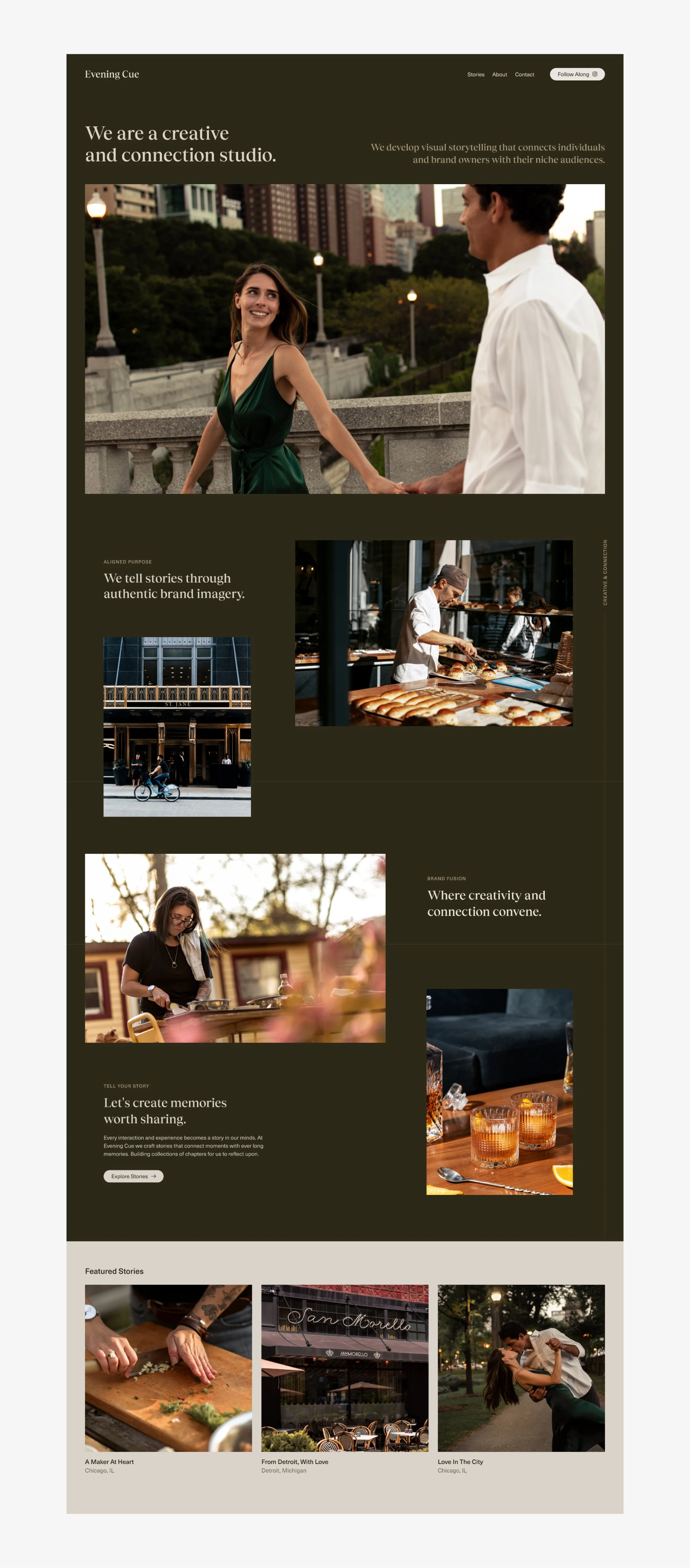 Evening Cue's homepage, shown on desktop