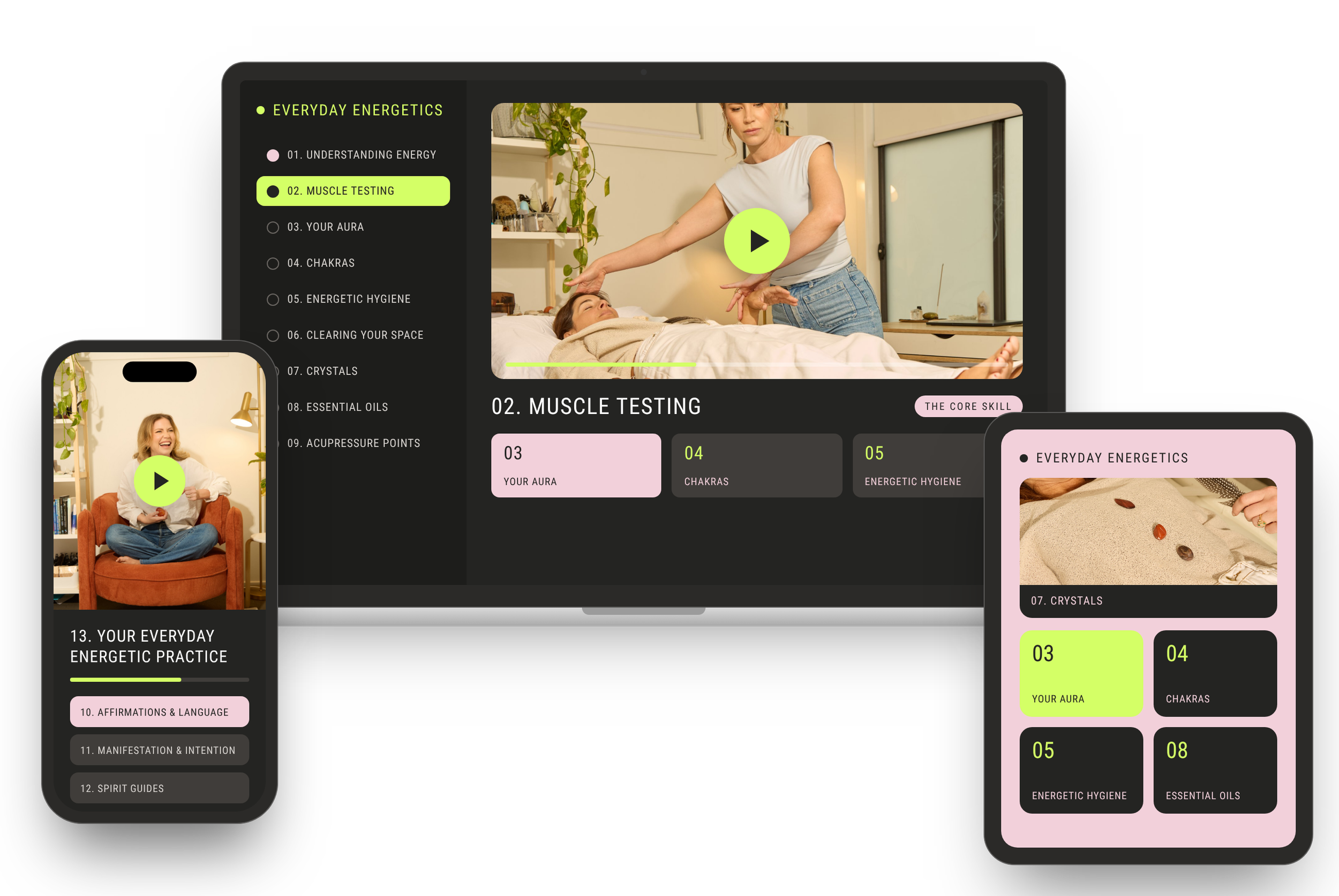 Everyday Energetics course shown on a laptop, tablet and phone