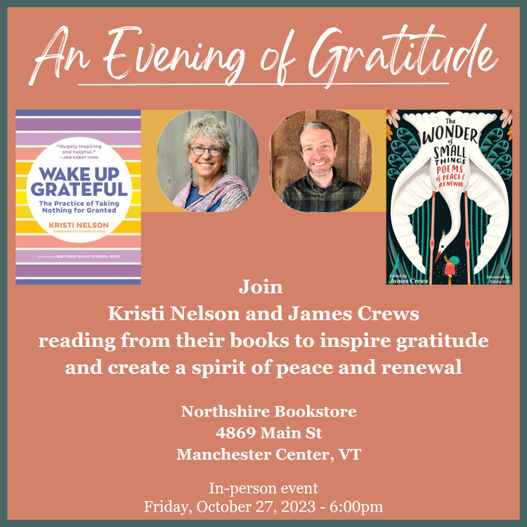 Flyer for event with Kristi Nelson and James Crews at Northshire Bookstore