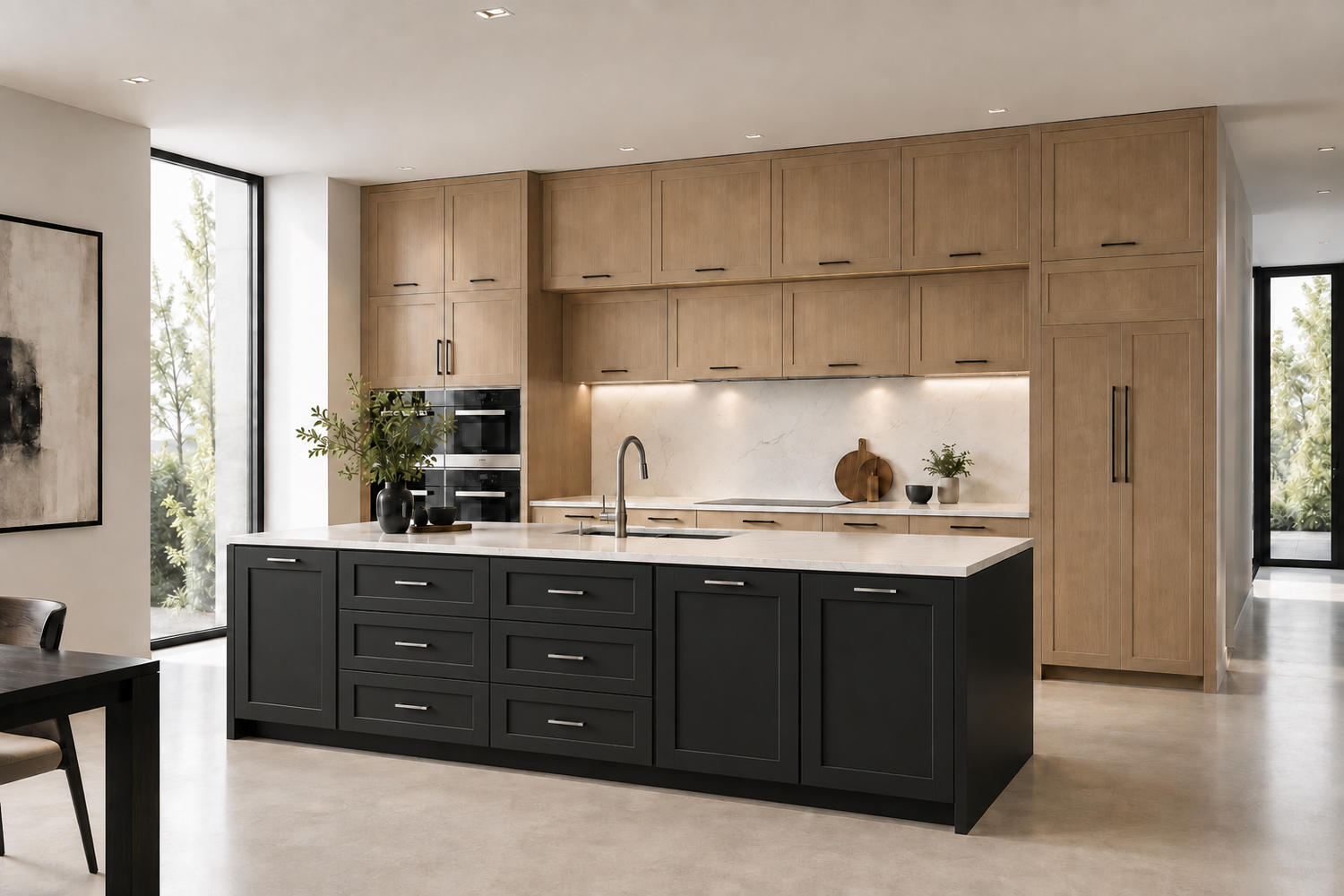 Natural and Black full-overlay Shaker kitchen