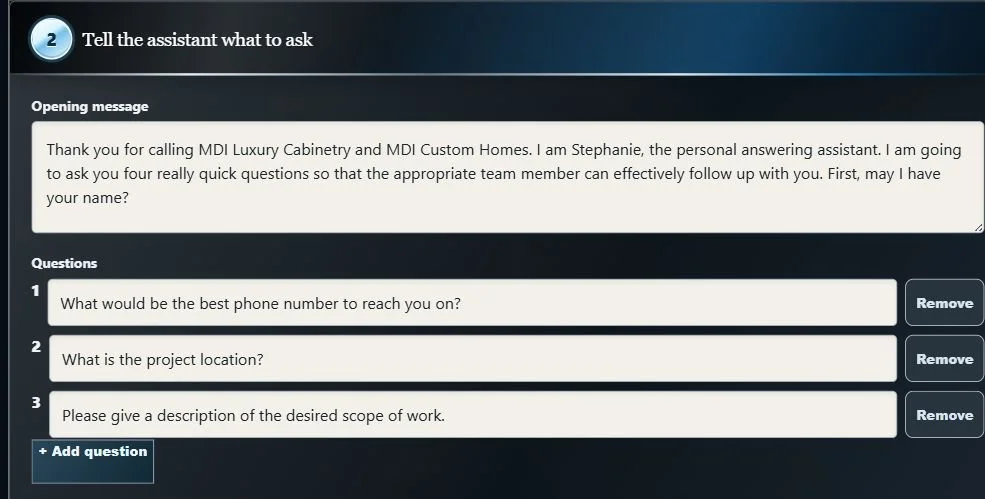 AnswerCraft custom caller questions