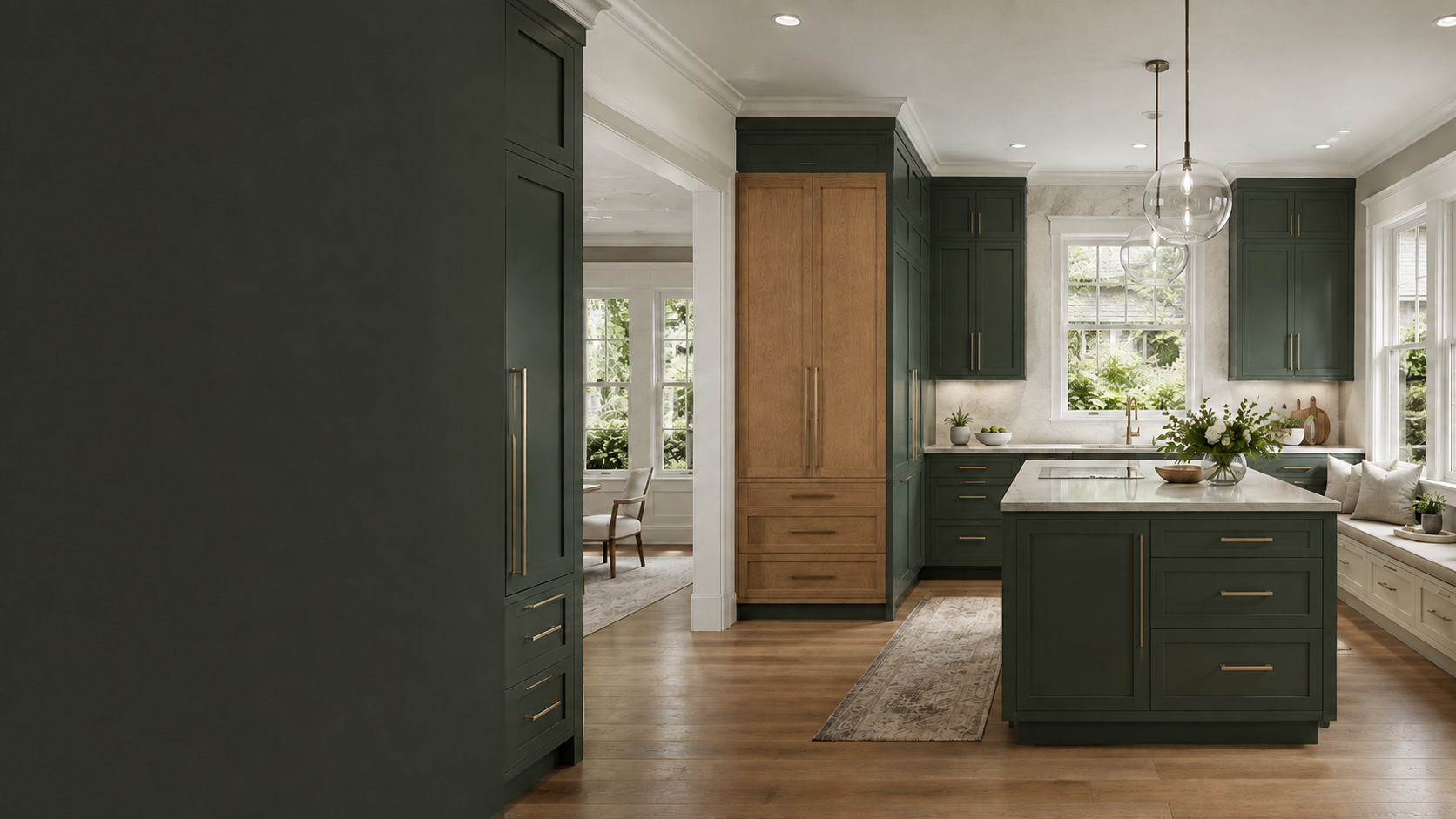 Forest green and natural oak custom kitchen designed for a character-filled Dunedin home