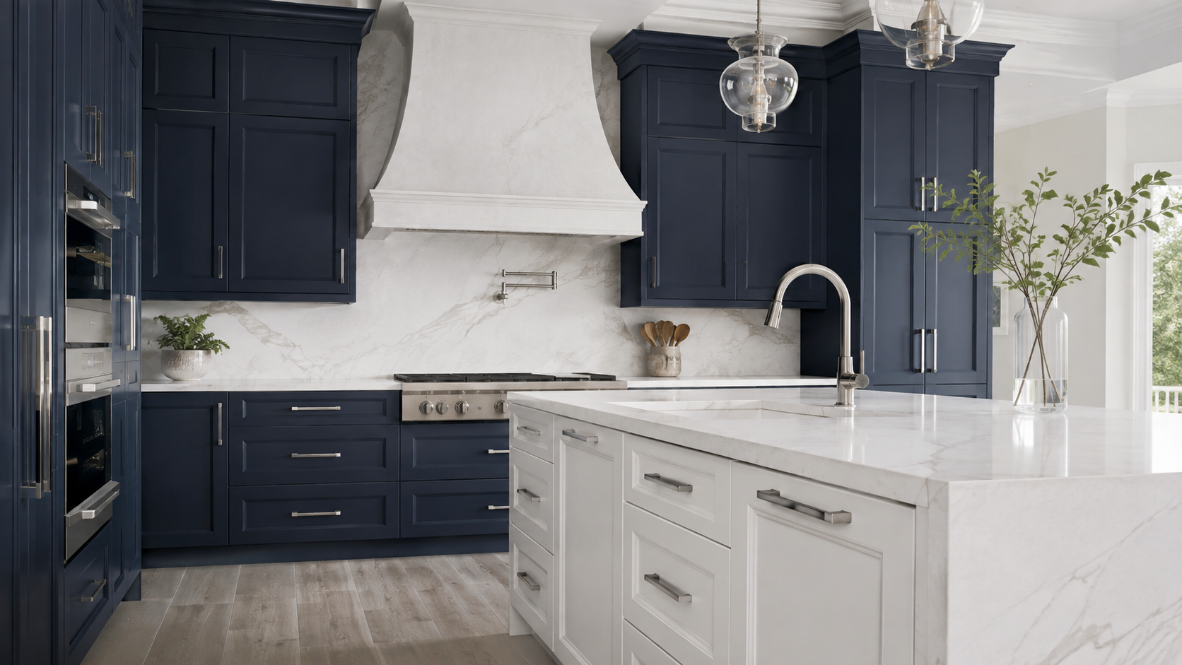 Escada Midnight Blue and Dove RTA cabinets