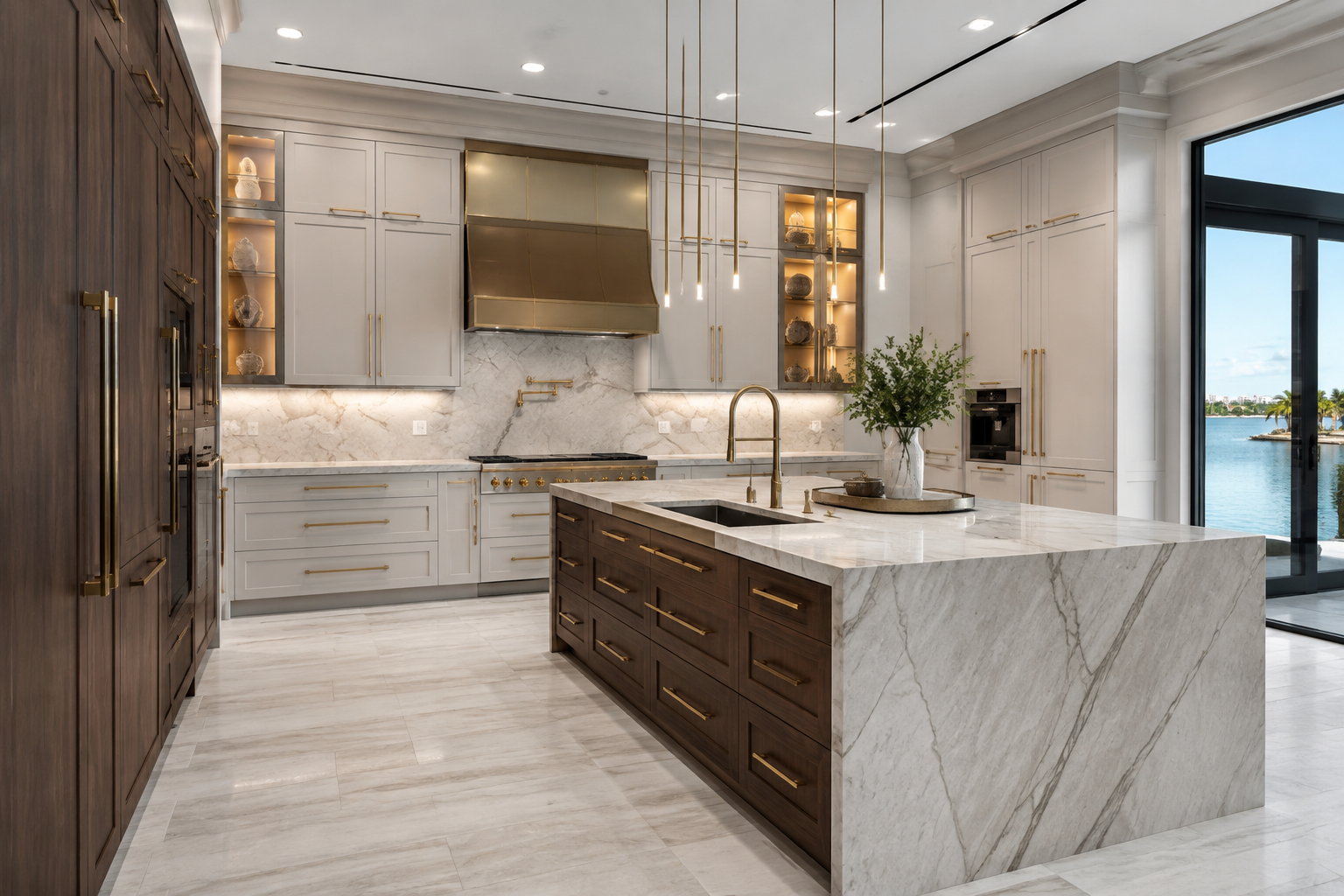 Luxury white and walnut kitchen illustrating MDI Luxury Cabinetry design guidance