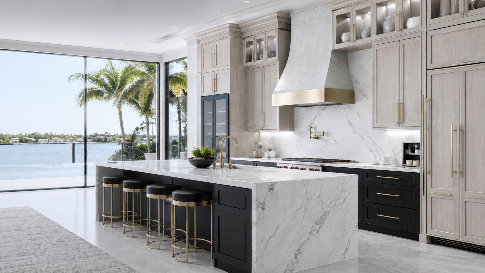 Custom waterfront kitchen cabinetry designed for a luxury Florida home