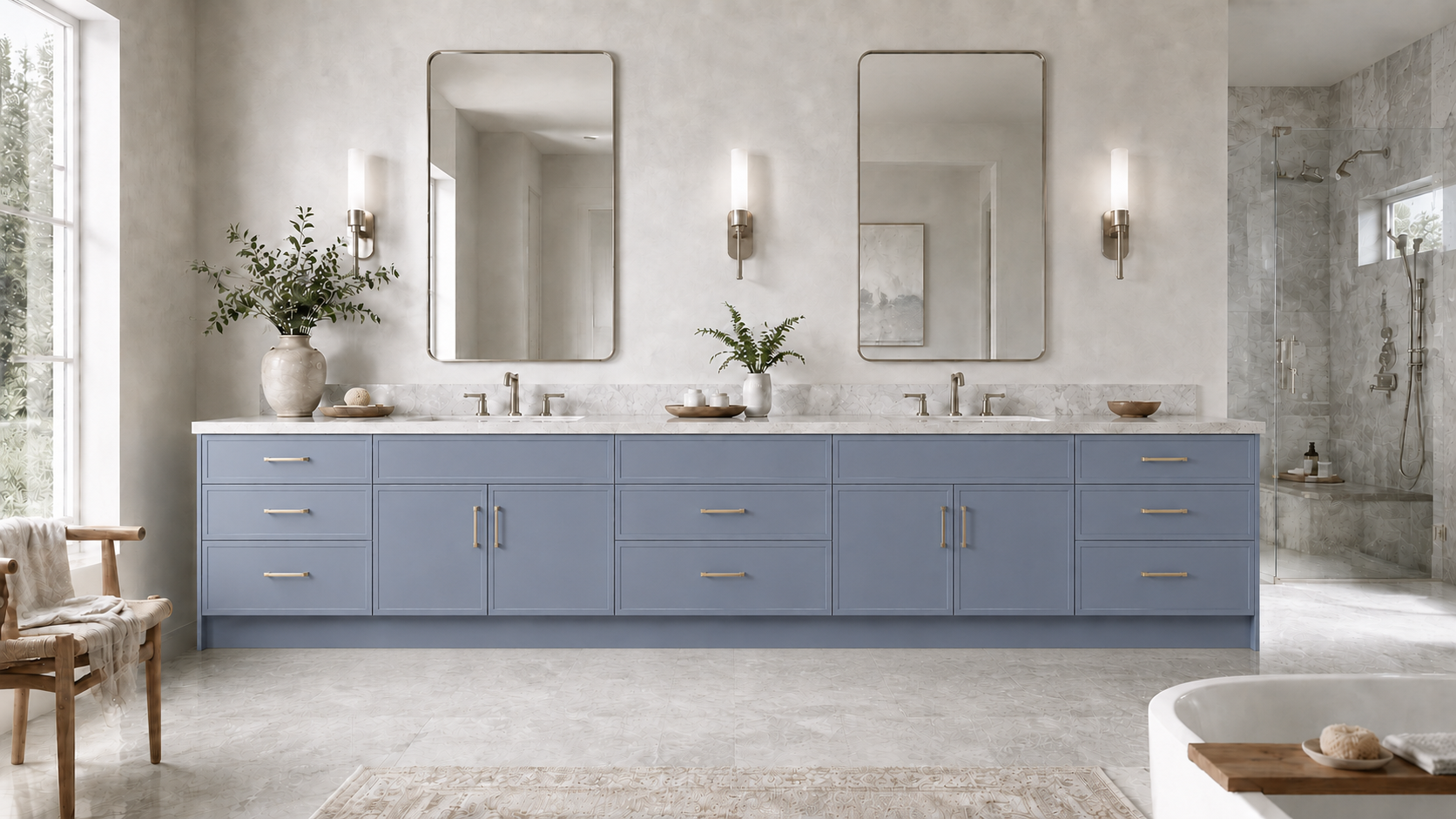 Lakeside Blue full-overlay Slim Shaker double bathroom vanity