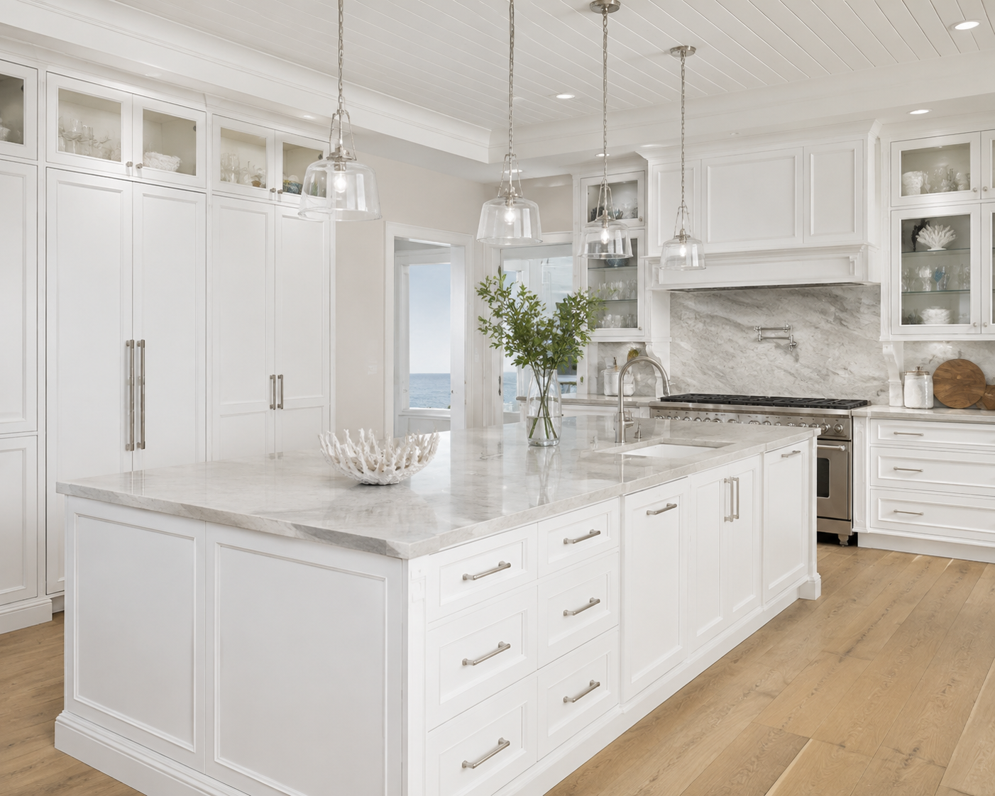 White Escada Shaker kitchen with full-overlay cabinetry