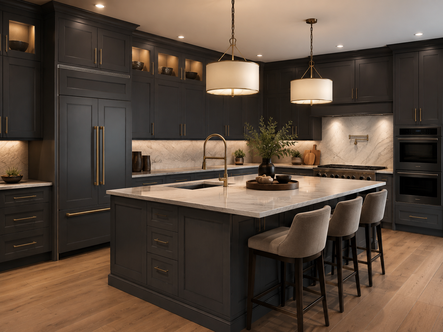 Maui Slate kitchen with full-overlay dark cabinetry
