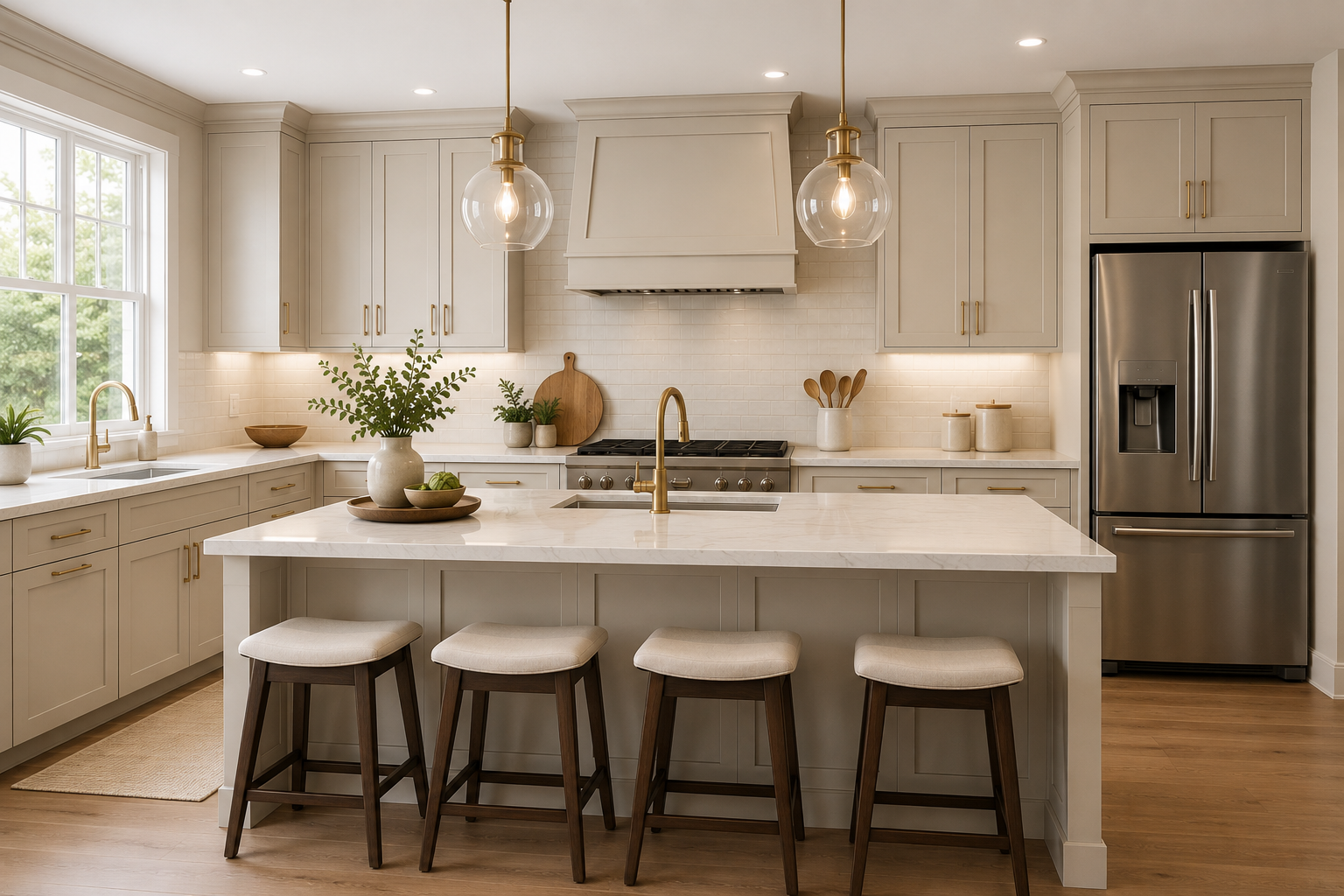 Luxury kitchen featuring Catalina Shaker style cabinetry and a large center island