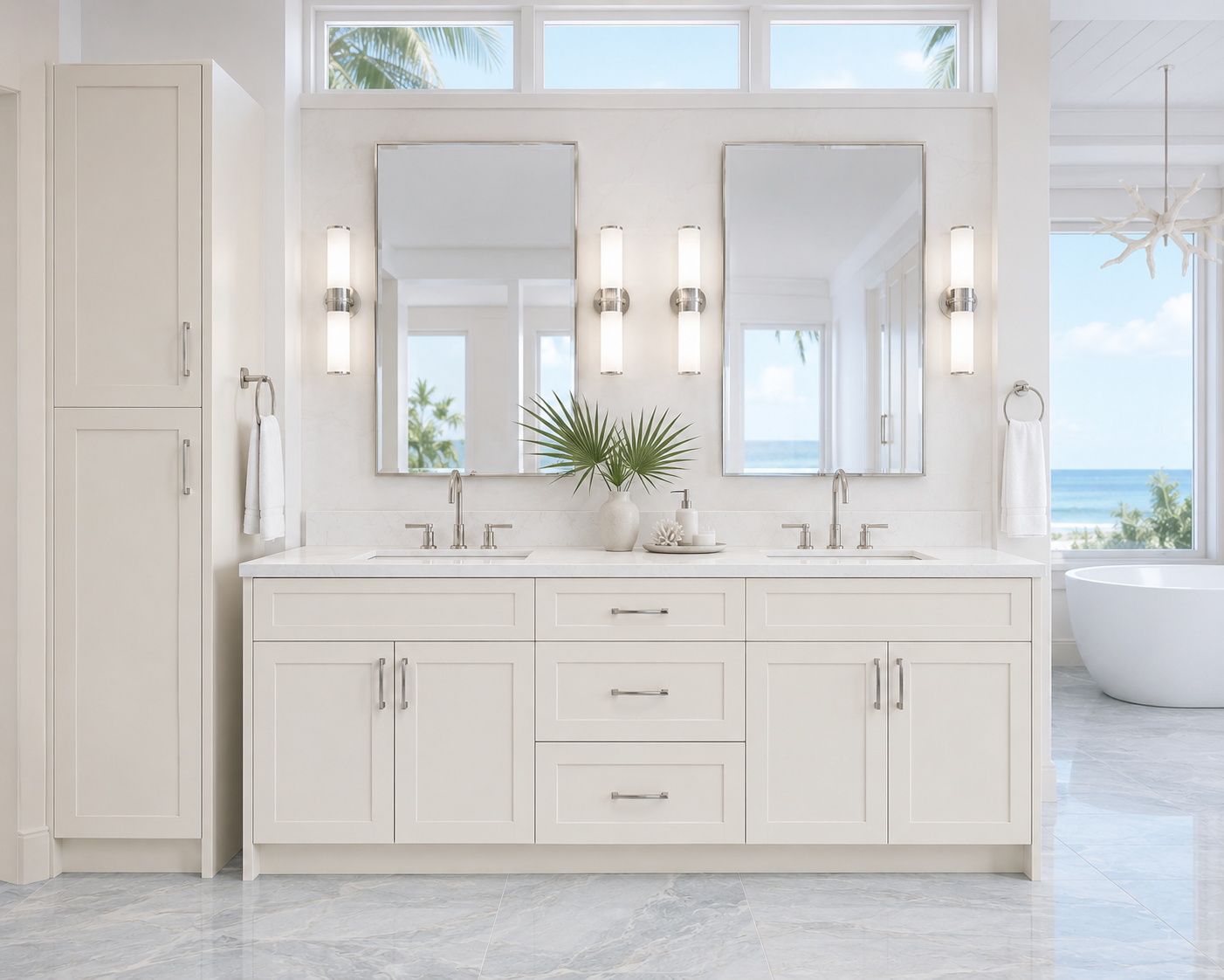 Antique White full-overlay double vanity