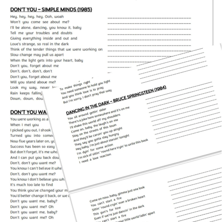 Materiali webinar English with Music PDF lyrics e appunti