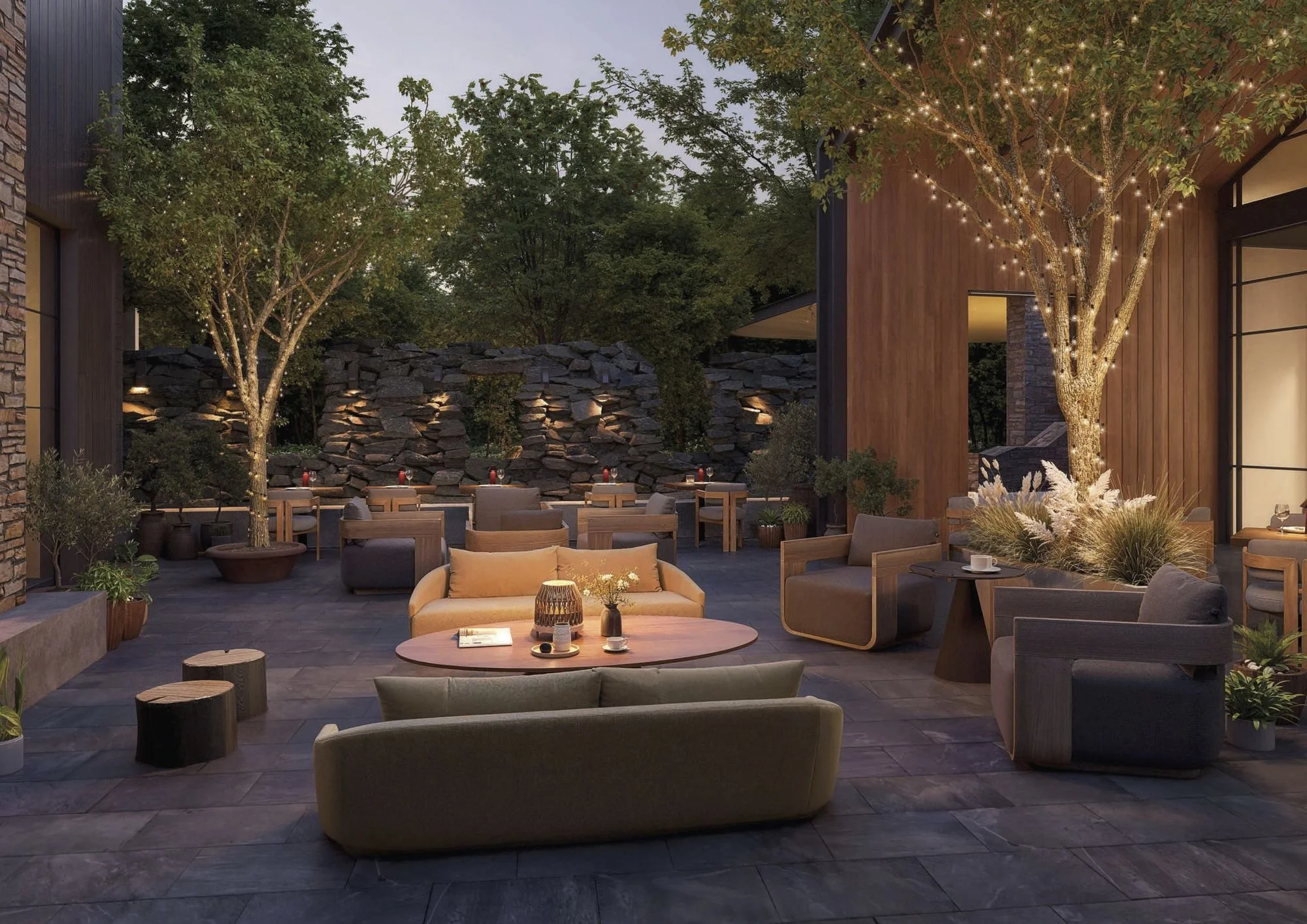 Resort terrace in the evening