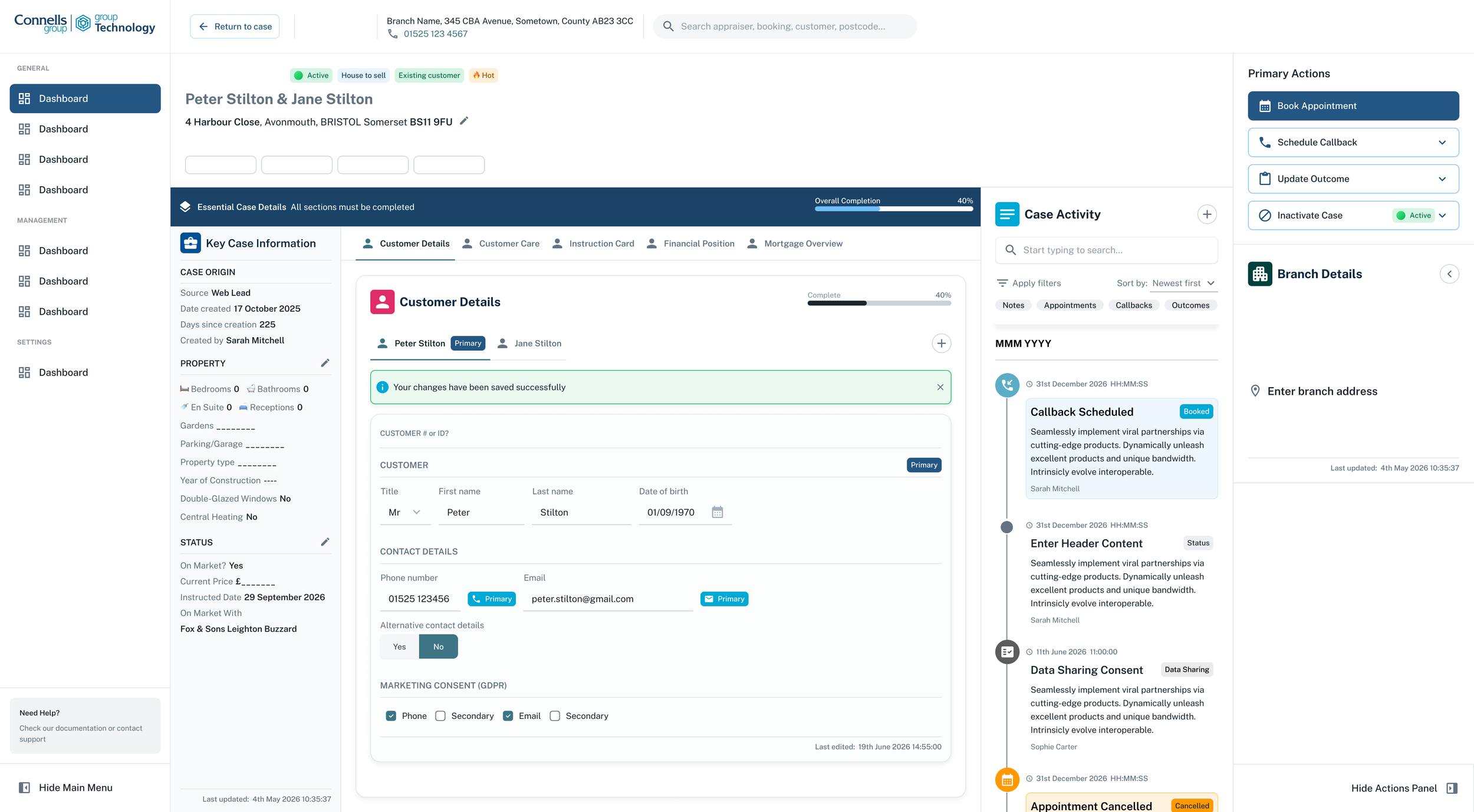 Interface design from the Connells Group project