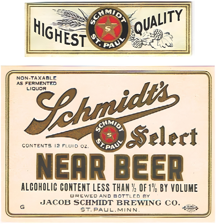 Schmidt's Select Near Beer label stating alcoholic content of less than one-half of one percent by volume.