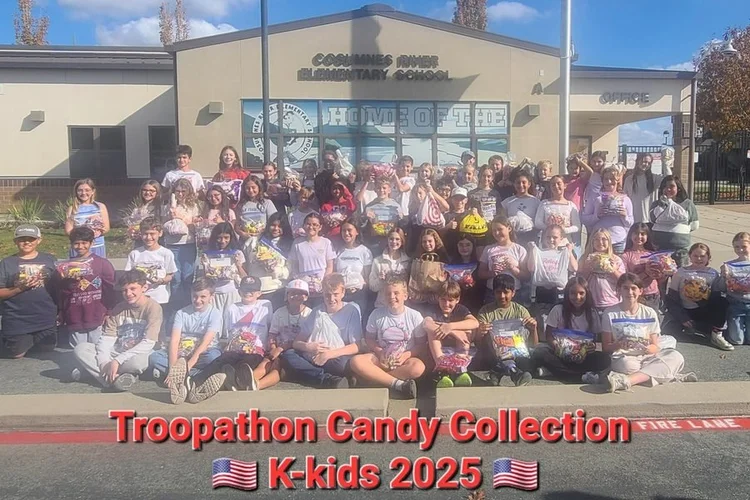 A whole school gathered for its candy collection photo
