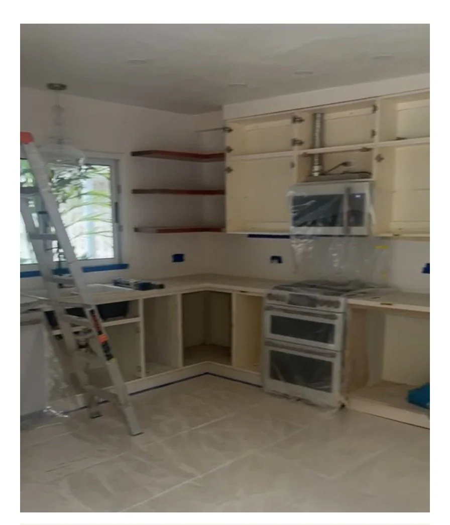 Casa Vitality kitchen covered in plastic during renovation