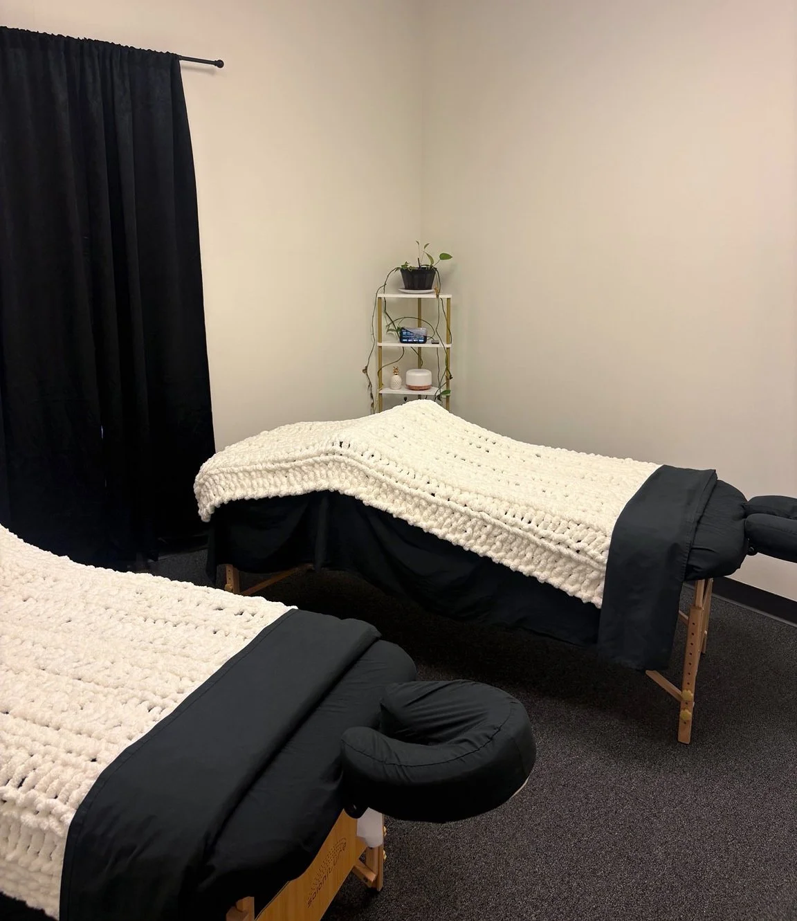 Two massage tables in our Oconee couples treatment room