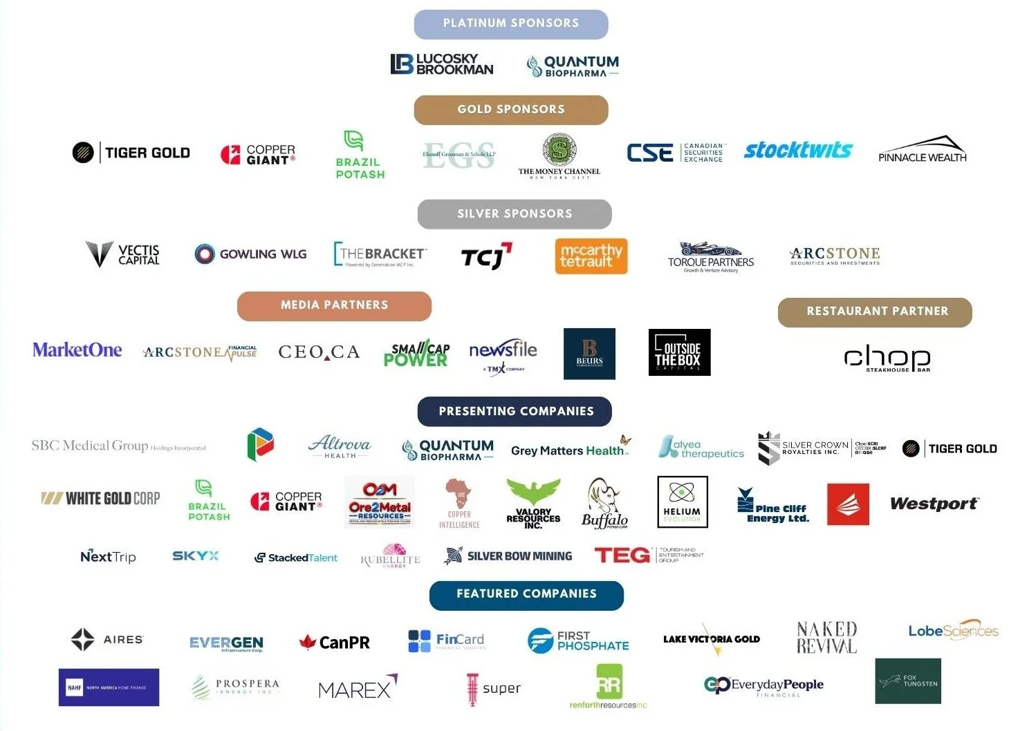 Sponsors, media partners, restaurant partner, presenting companies and featured companies of the ArcStone Kingswood Growth Summit 2026