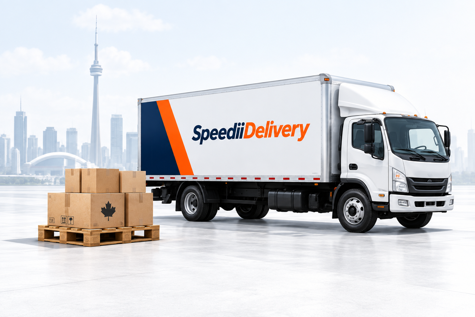 SpeediiDelivery truck and pallet with the Toronto skyline