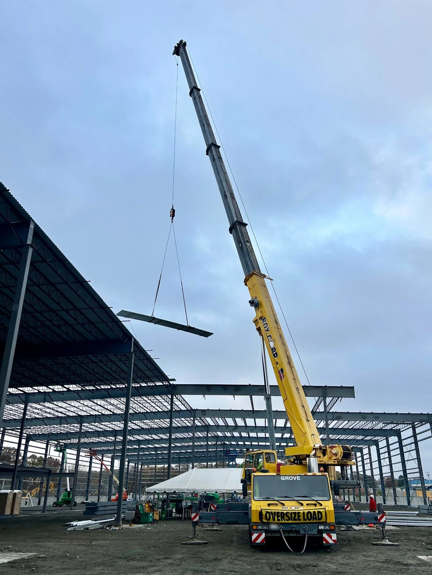 Roy Corp Grove crane erecting structural steel at Quonset Point, North Kingstown, RI