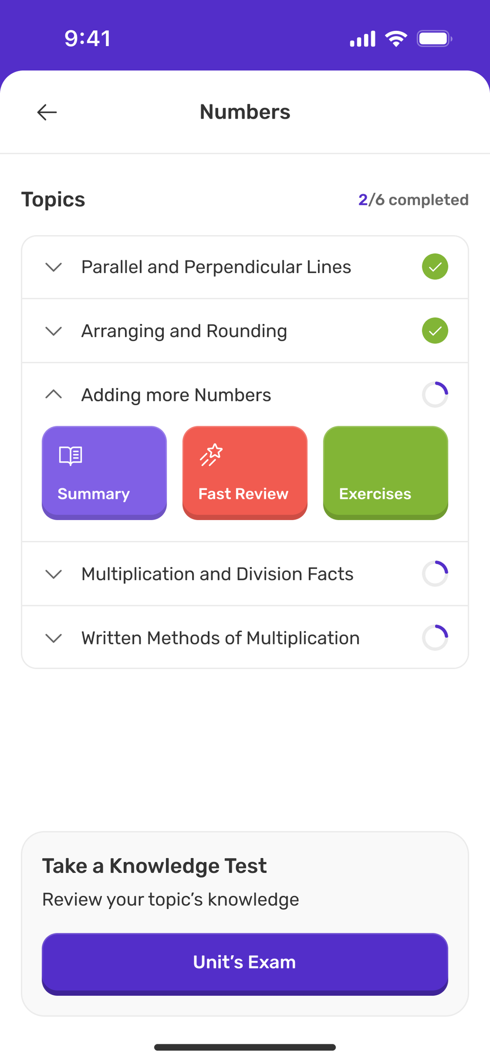 Units, topics and activities