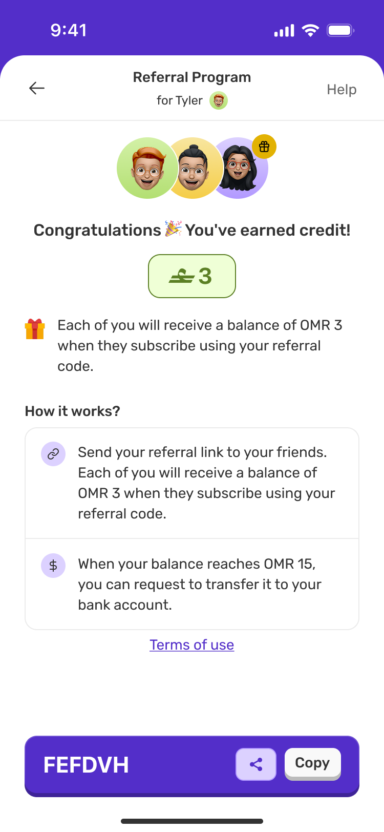 New referral introduction after subscribing