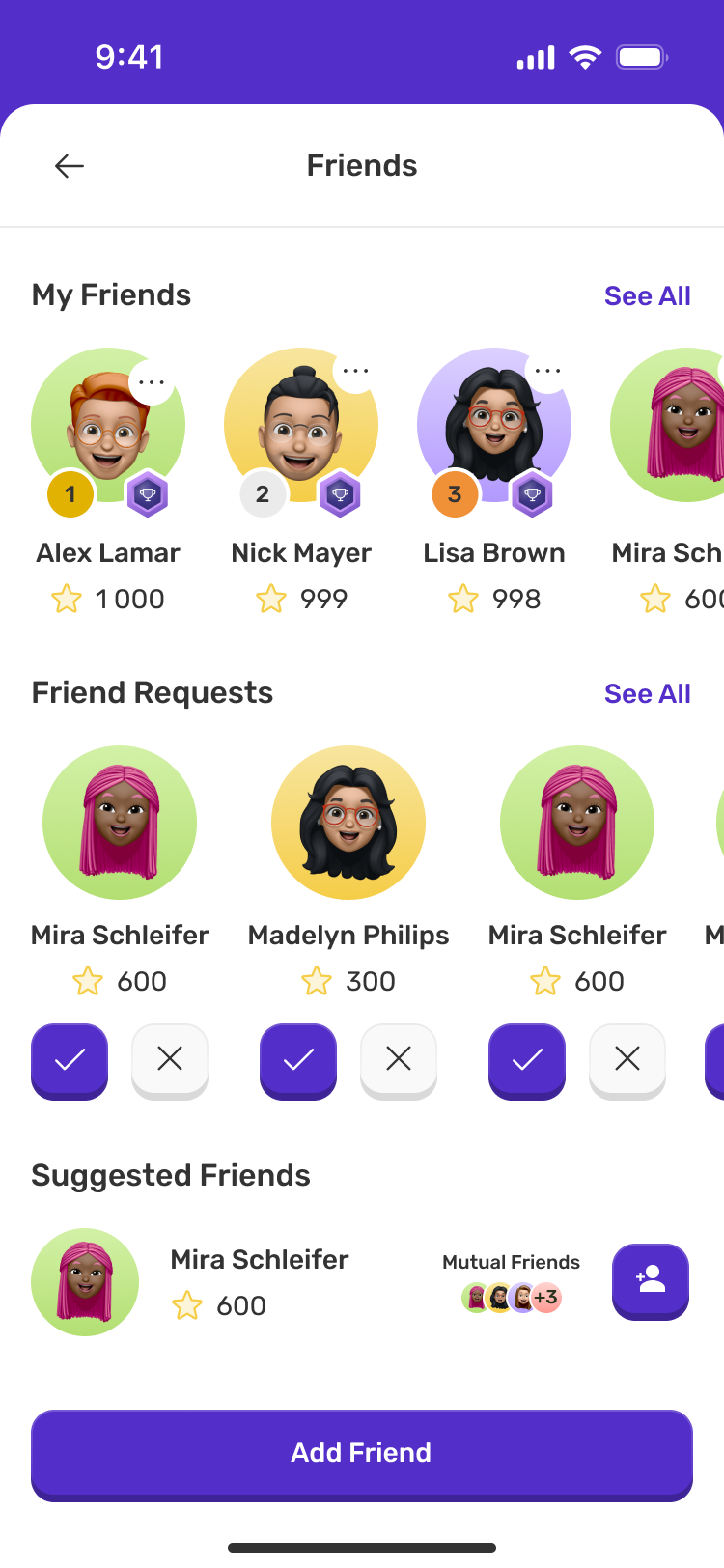 Redesigned friends, requests and suggestions