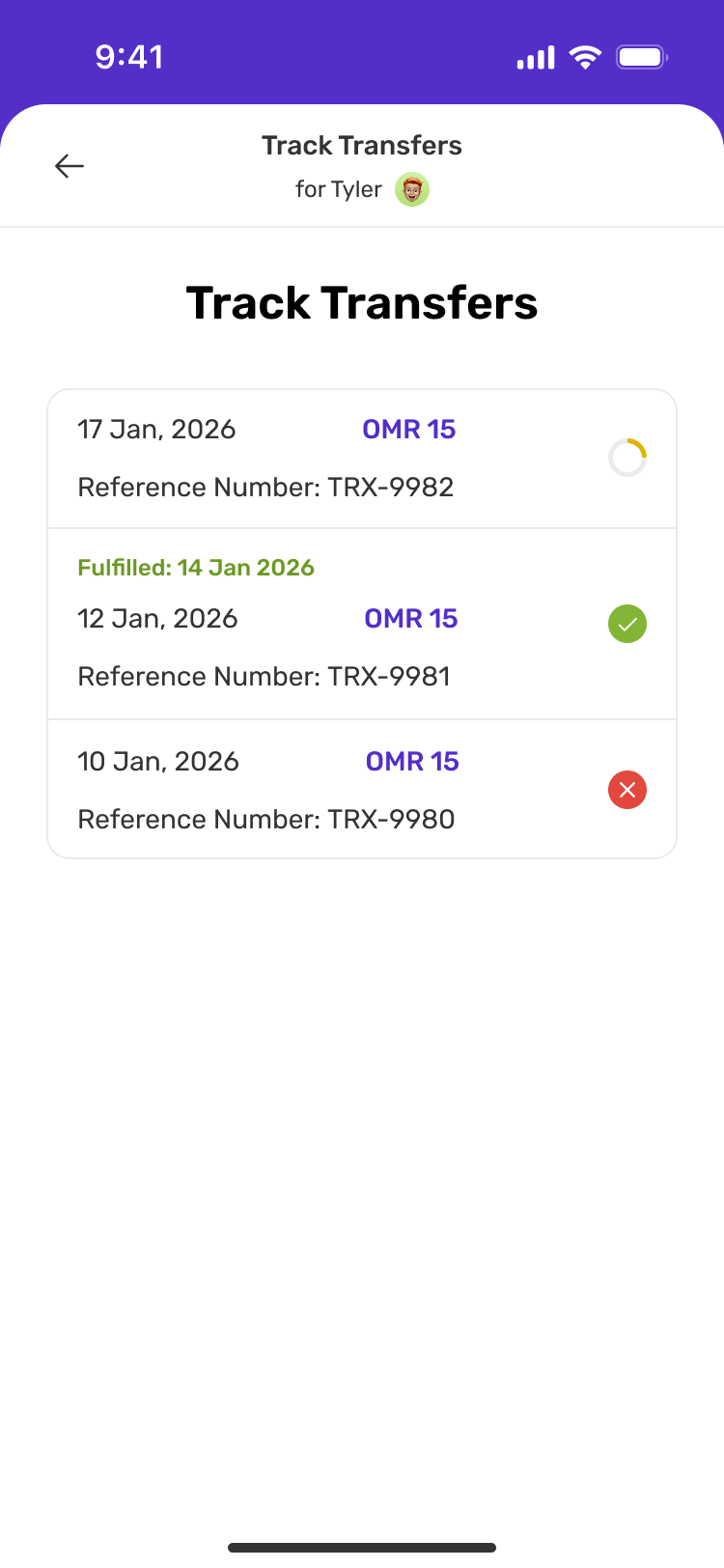 New transfer history and status
