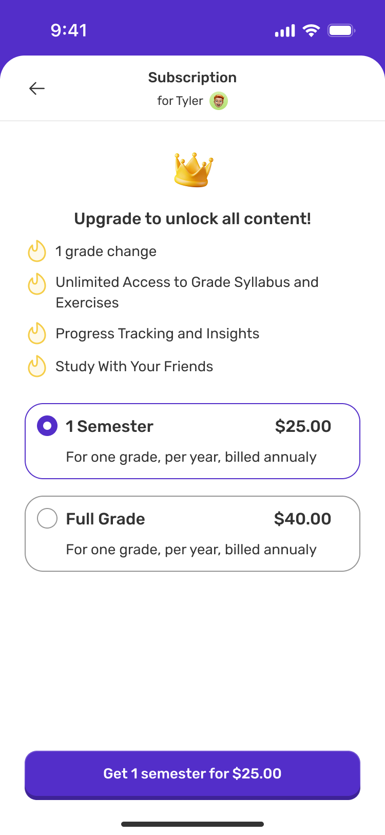 Subscription screen