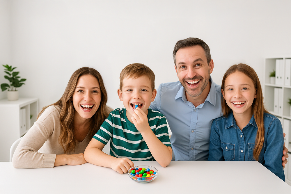 Family participating in a supervised oral food challenge