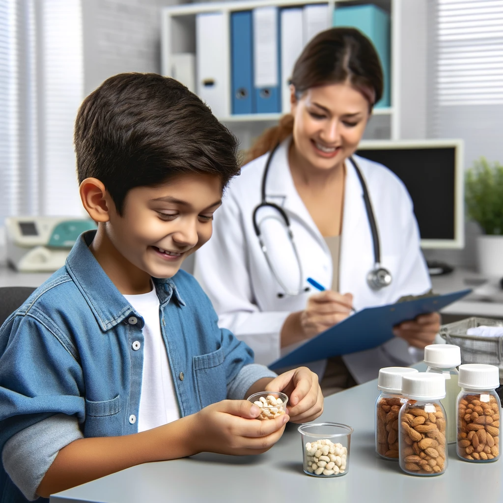 Child completing a medically supervised oral food challenge