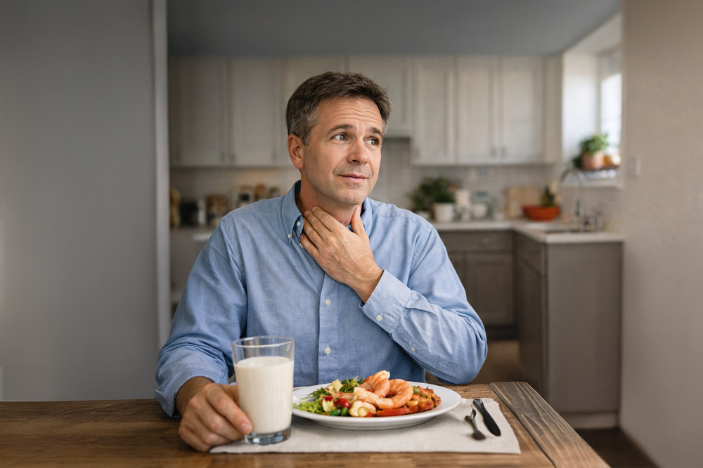 Adult reviewing possible food allergy symptoms after a new reaction