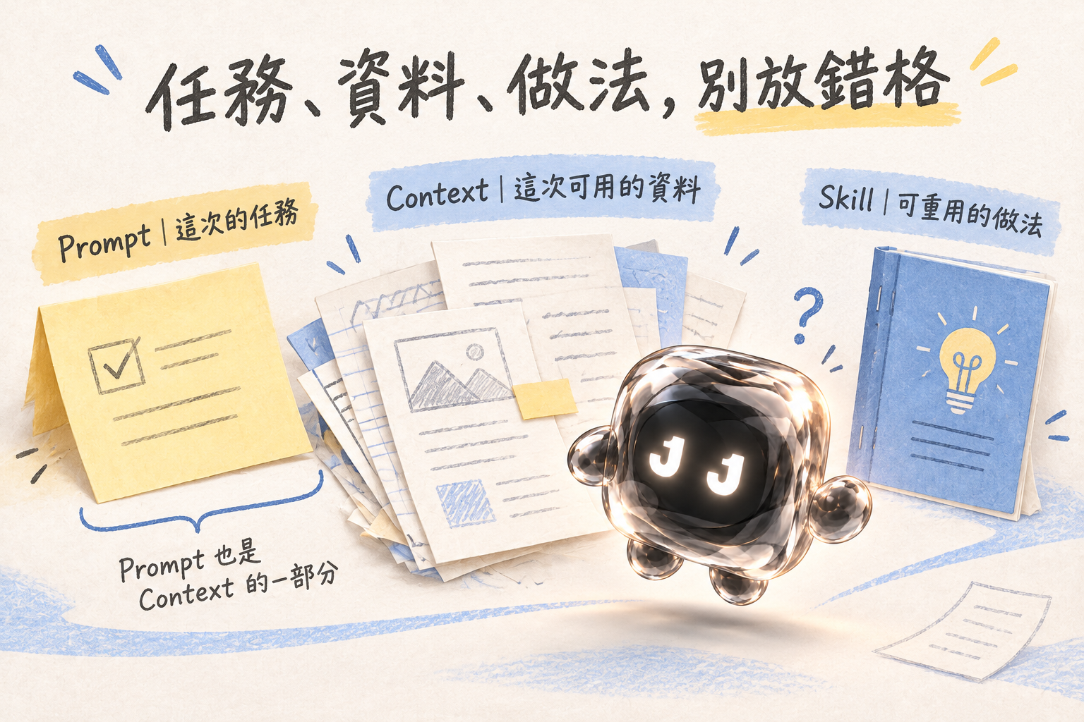 Prompt、Context、Skill 的差異:任務單、當次資料與可重用指南