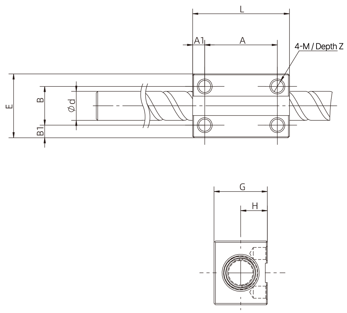 Square Single Nut Drawing
