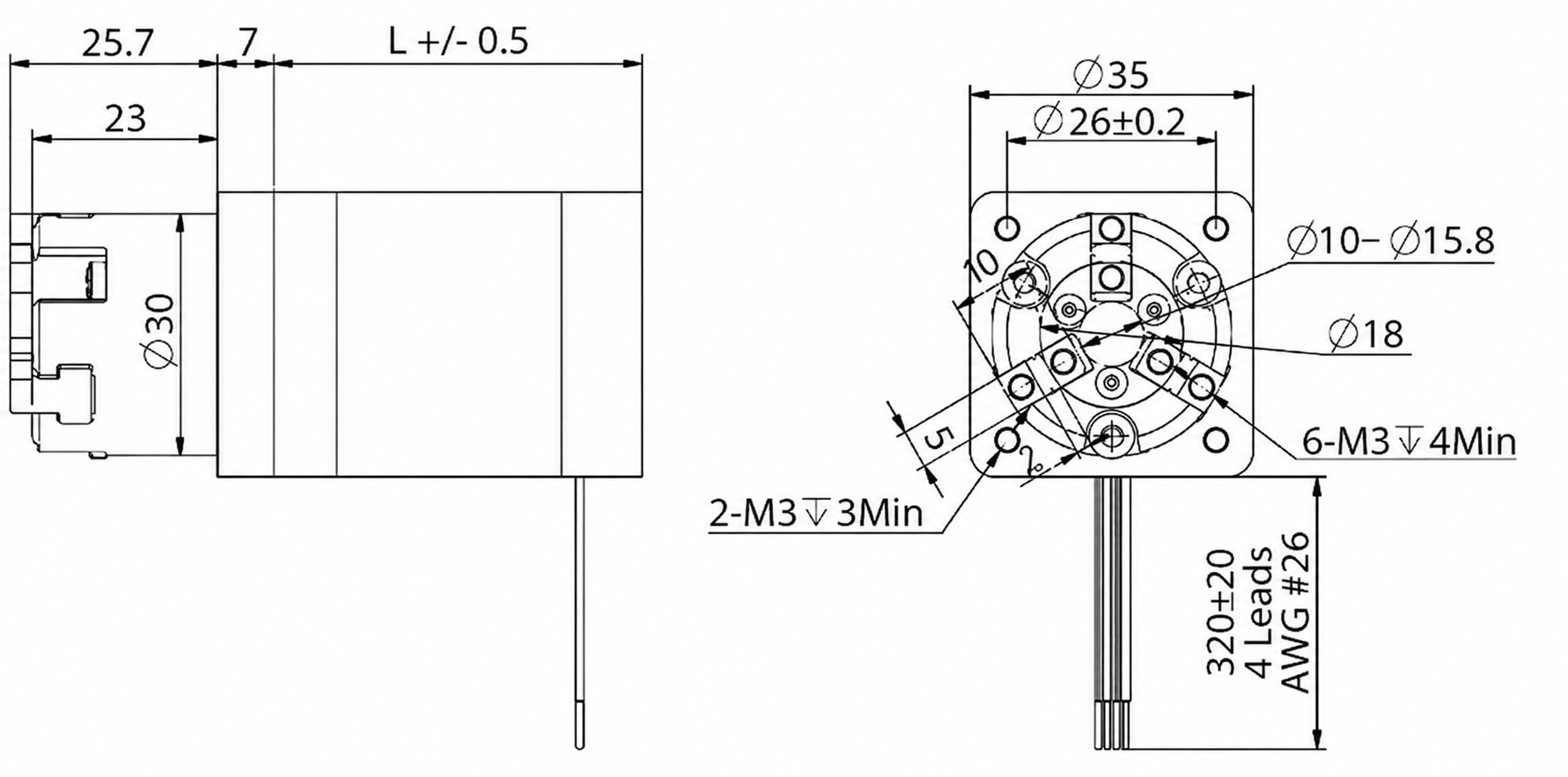 35 mm 3-finger electric gripper dimensional drawing