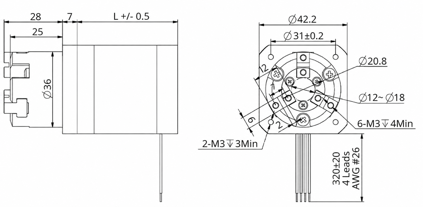 42 mm 3-finger electric gripper dimensional drawing