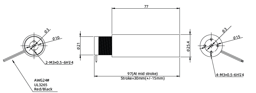 25.4 mm high-force voice coil motor dimensional drawing